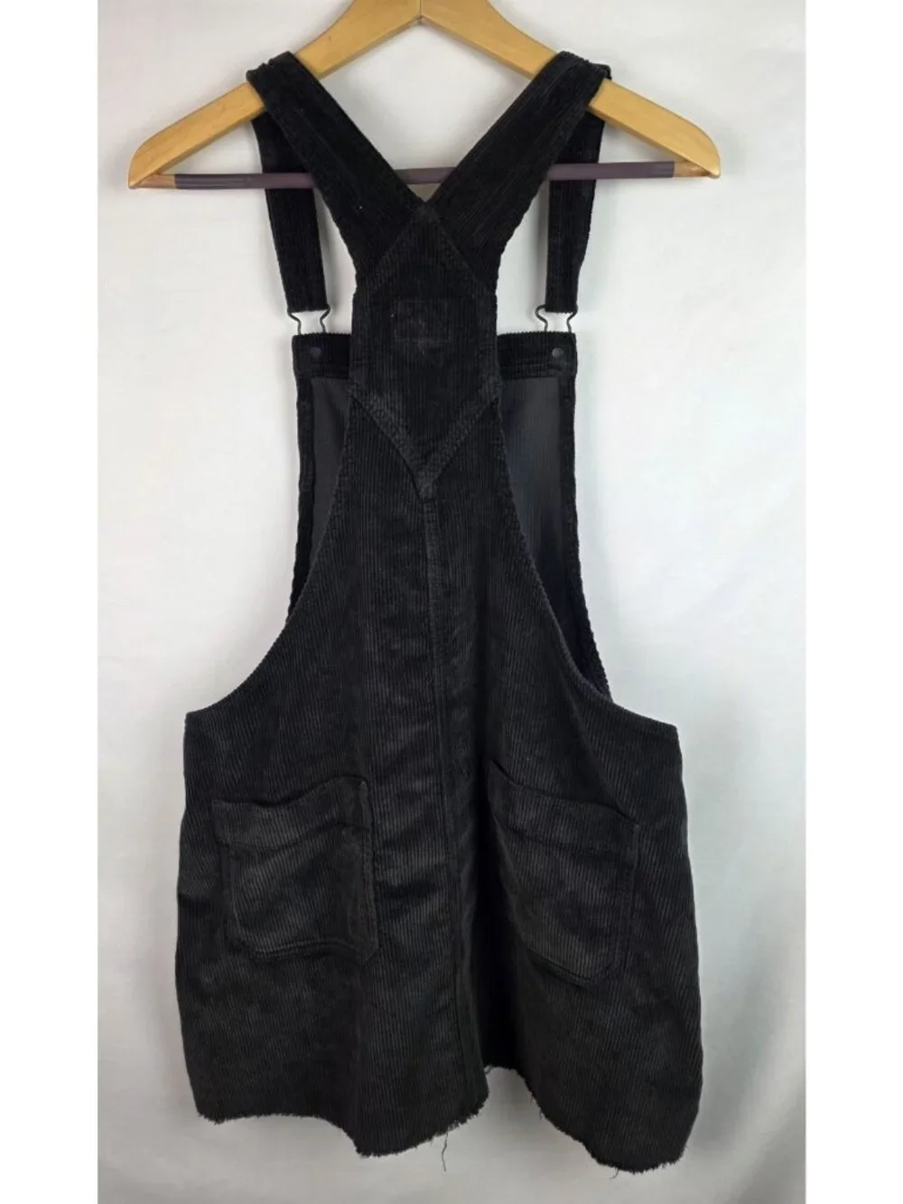 American Eagle Overall Dress Size Large Black Frayed Corduroy Jumper Mini Dress - Picture 8 of 11